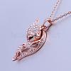 Trendy Real Rose Gold Plated Eco-Friendly Tin Alloy Czech Rhinestone Fox Pendant Necklaces For Women NJEW-BB13845-3