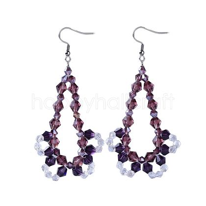Glass Beads Dangle Earrings EJEW-JE02987-01-1