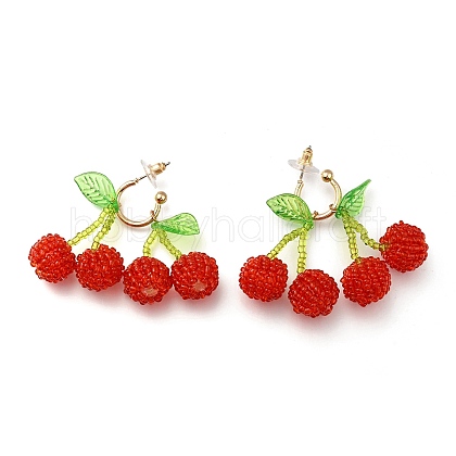 Acrylic Raspberry Stud Earrings EJEW-Z010-01G-1